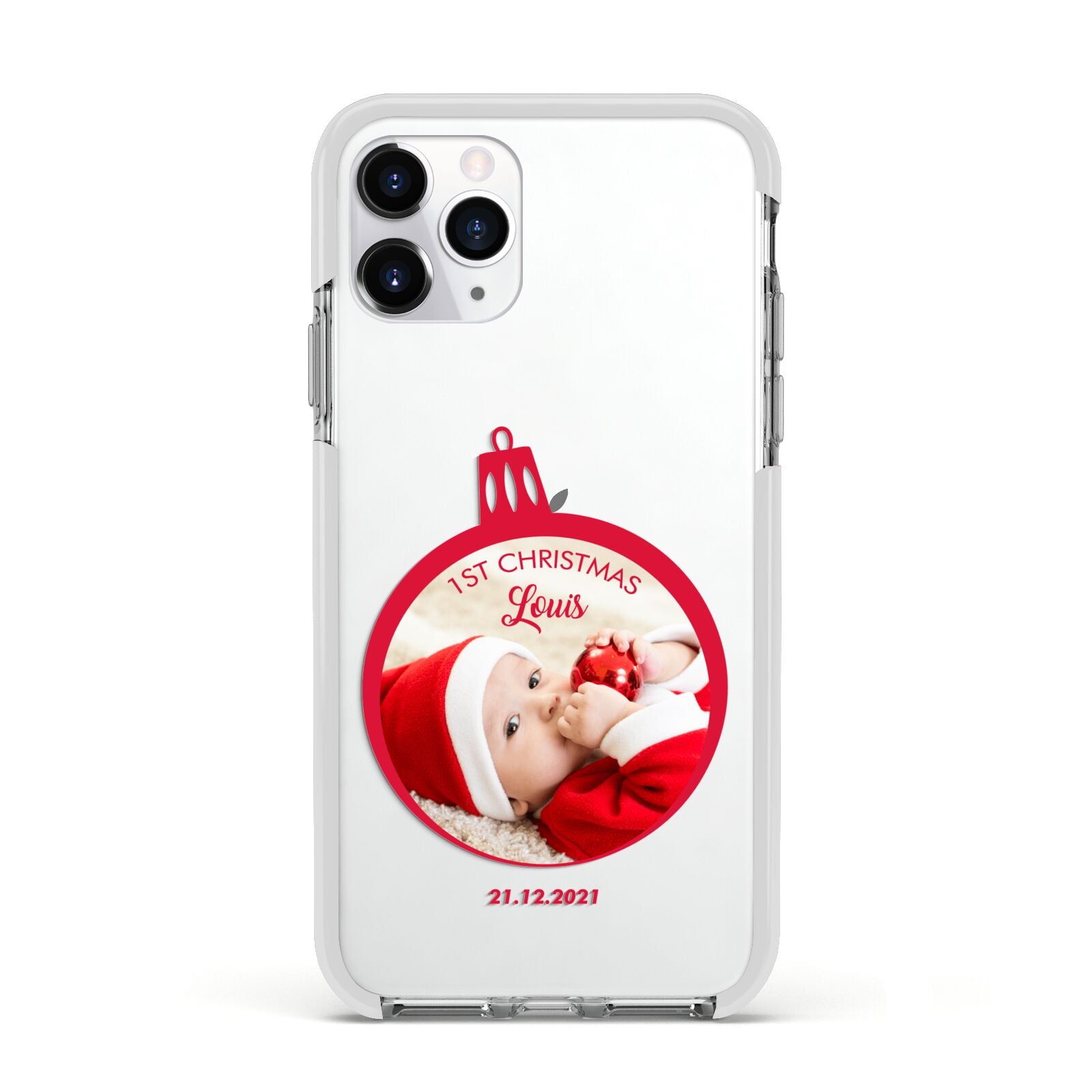 First Christmas Personalised Photo Apple iPhone 11 Pro in Silver with White Impact Case