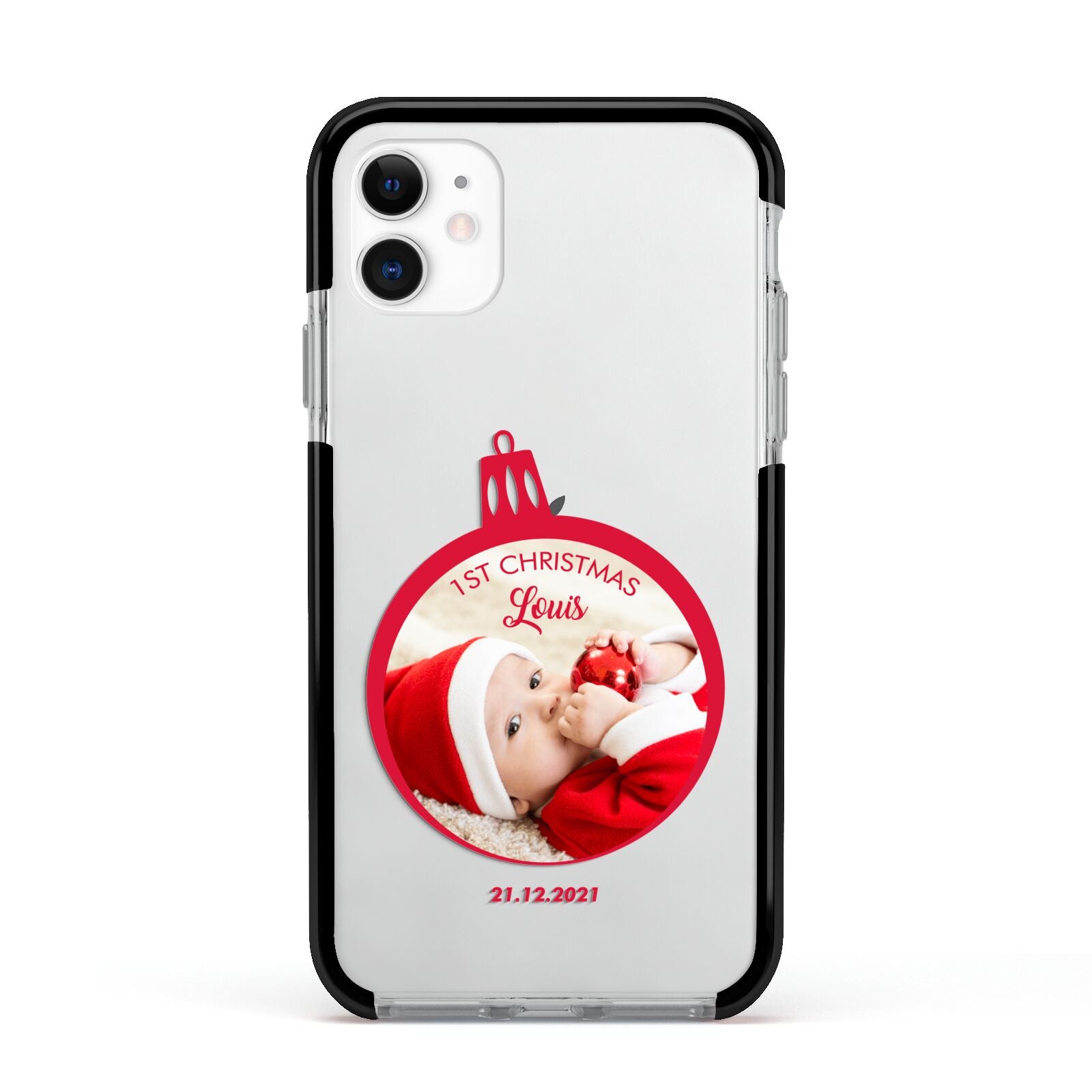 First Christmas Personalised Photo Apple iPhone 11 in White with Black Impact Case
