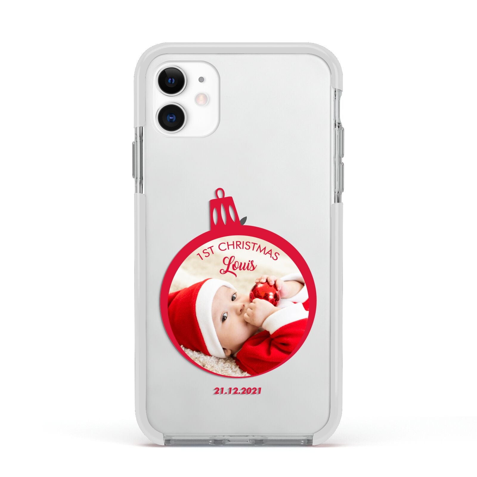 First Christmas Personalised Photo Apple iPhone 11 in White with White Impact Case