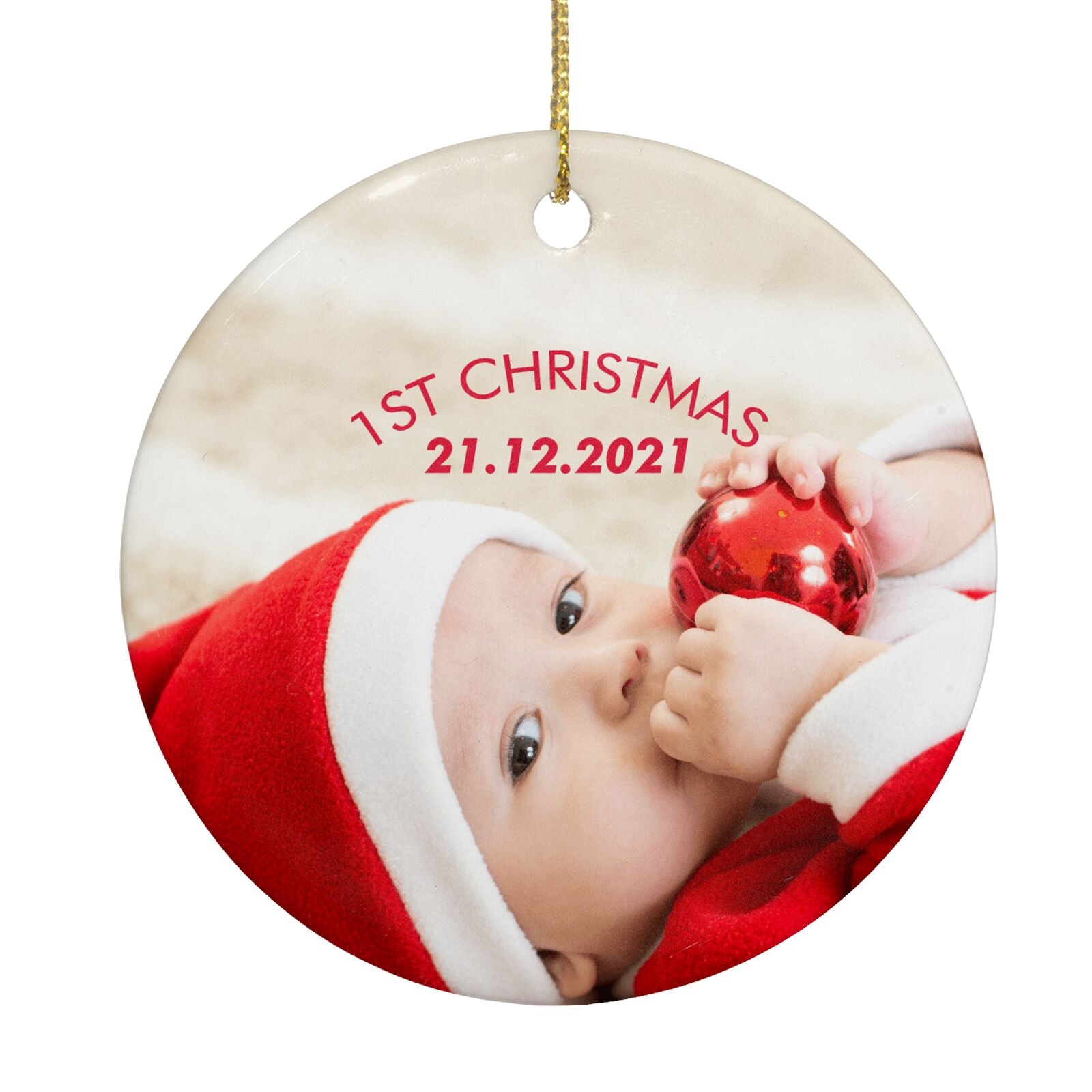 First Christmas Personalised Photo Circle Decoration Back Image