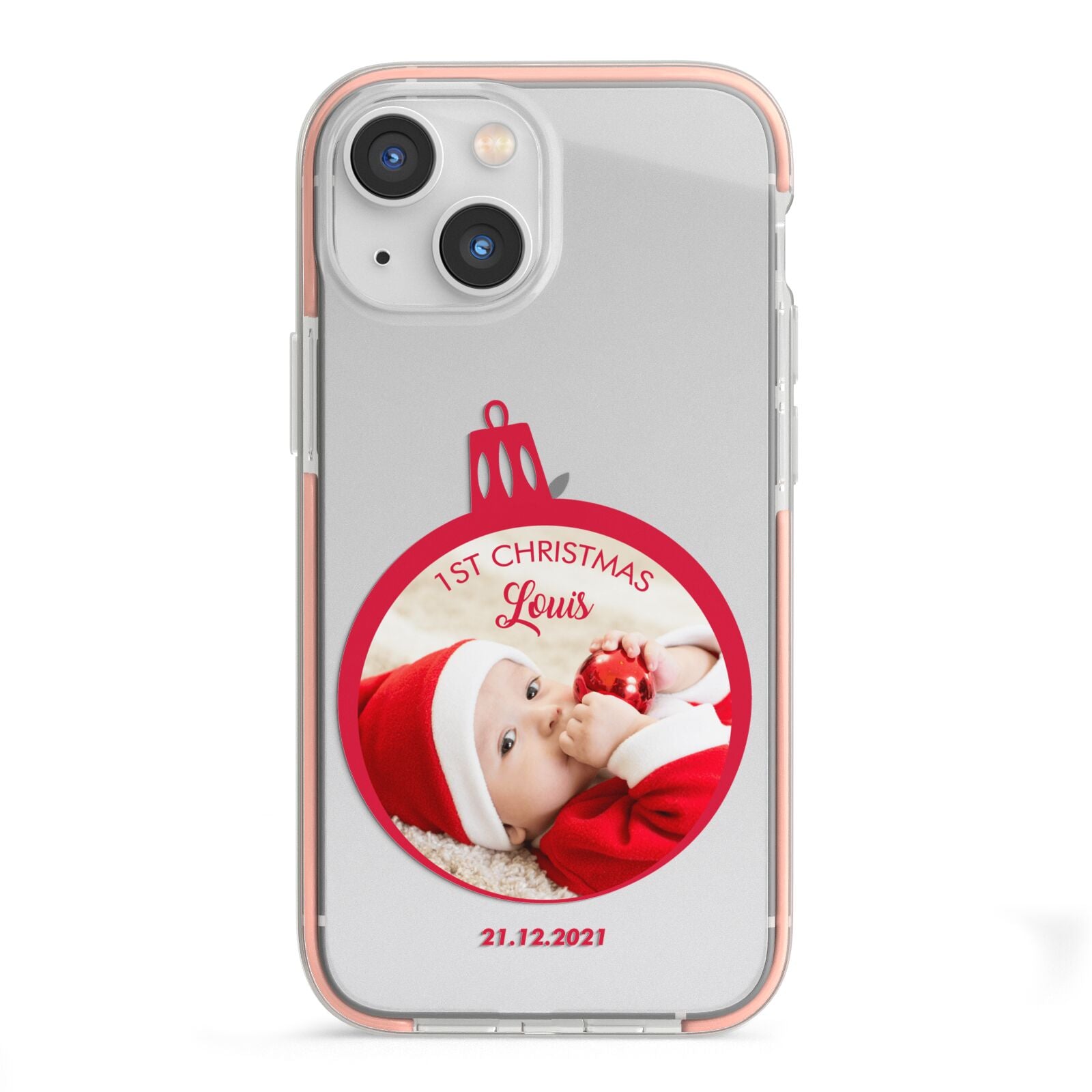 First Christmas Personalised Photo iPhone 13 Mini TPU Impact Case with Pink Edges