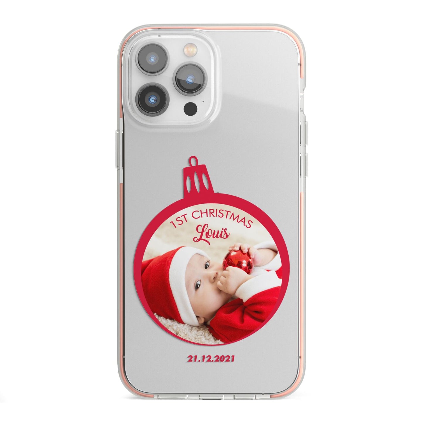 First Christmas Personalised Photo iPhone 13 Pro Max TPU Impact Case with Pink Edges