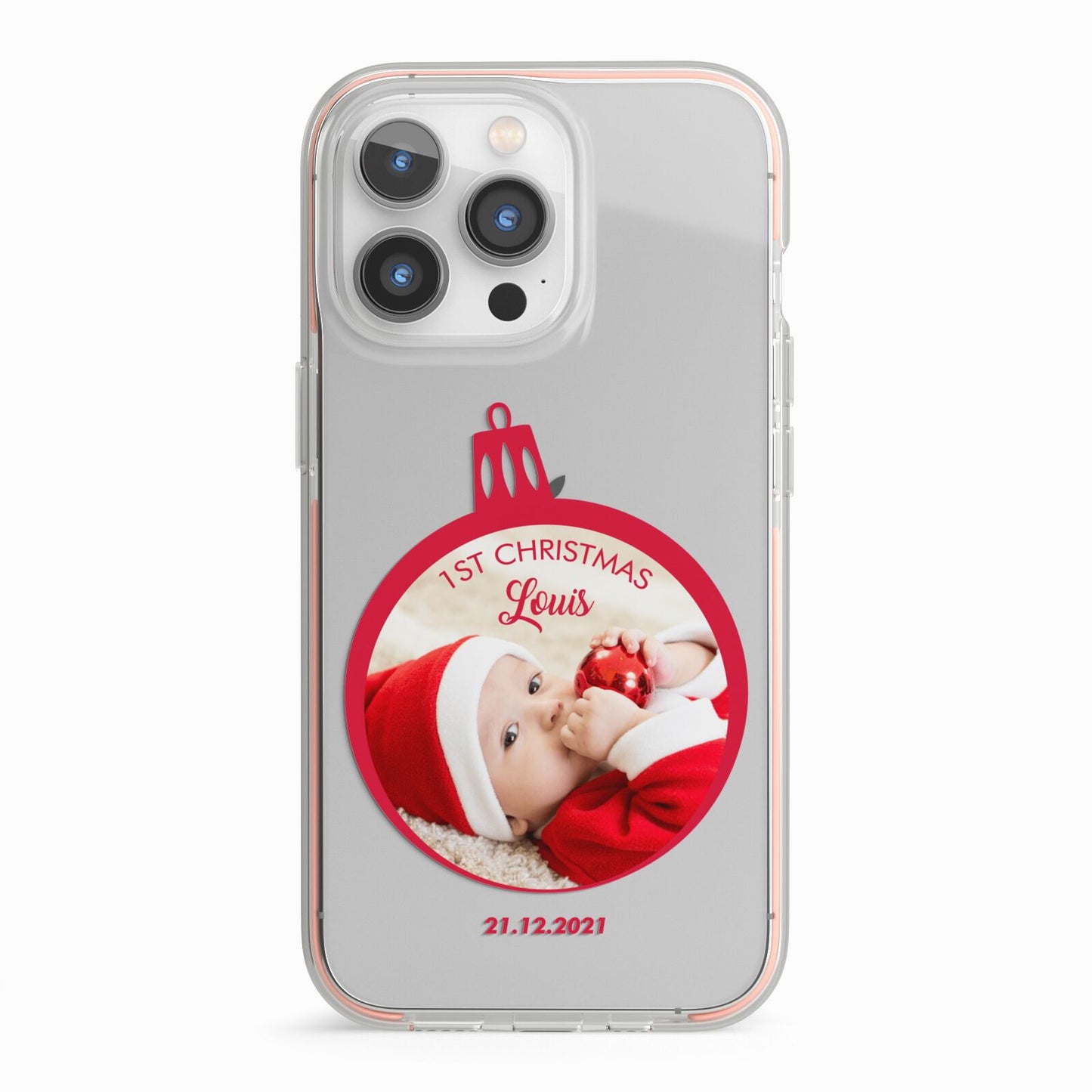First Christmas Personalised Photo iPhone 13 Pro TPU Impact Case with Pink Edges