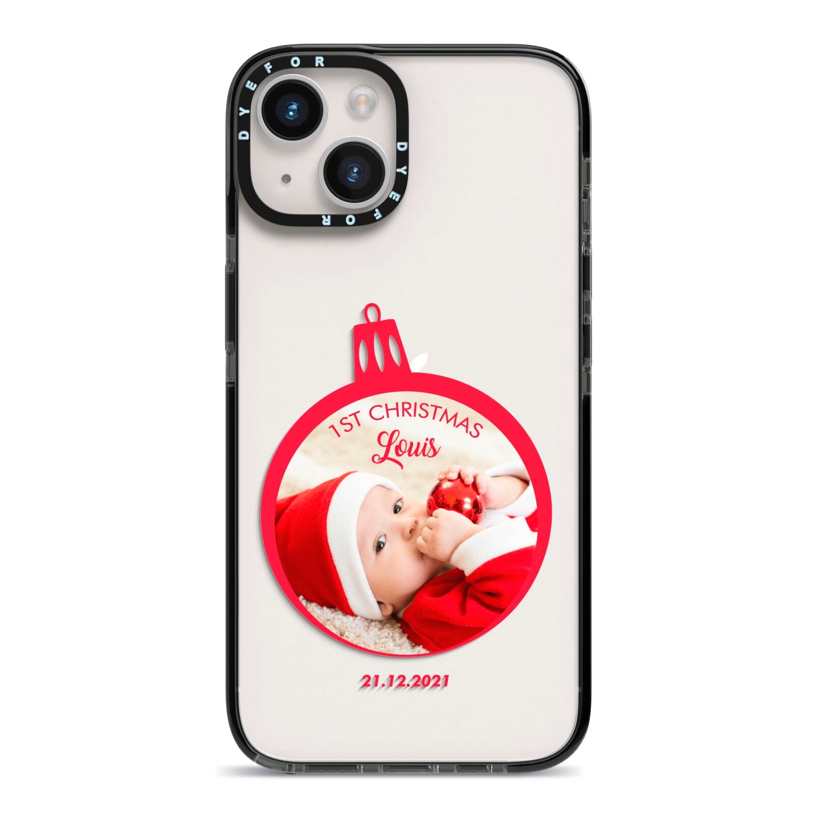First Christmas Personalised Photo iPhone 14 Black Impact Case on Silver phone