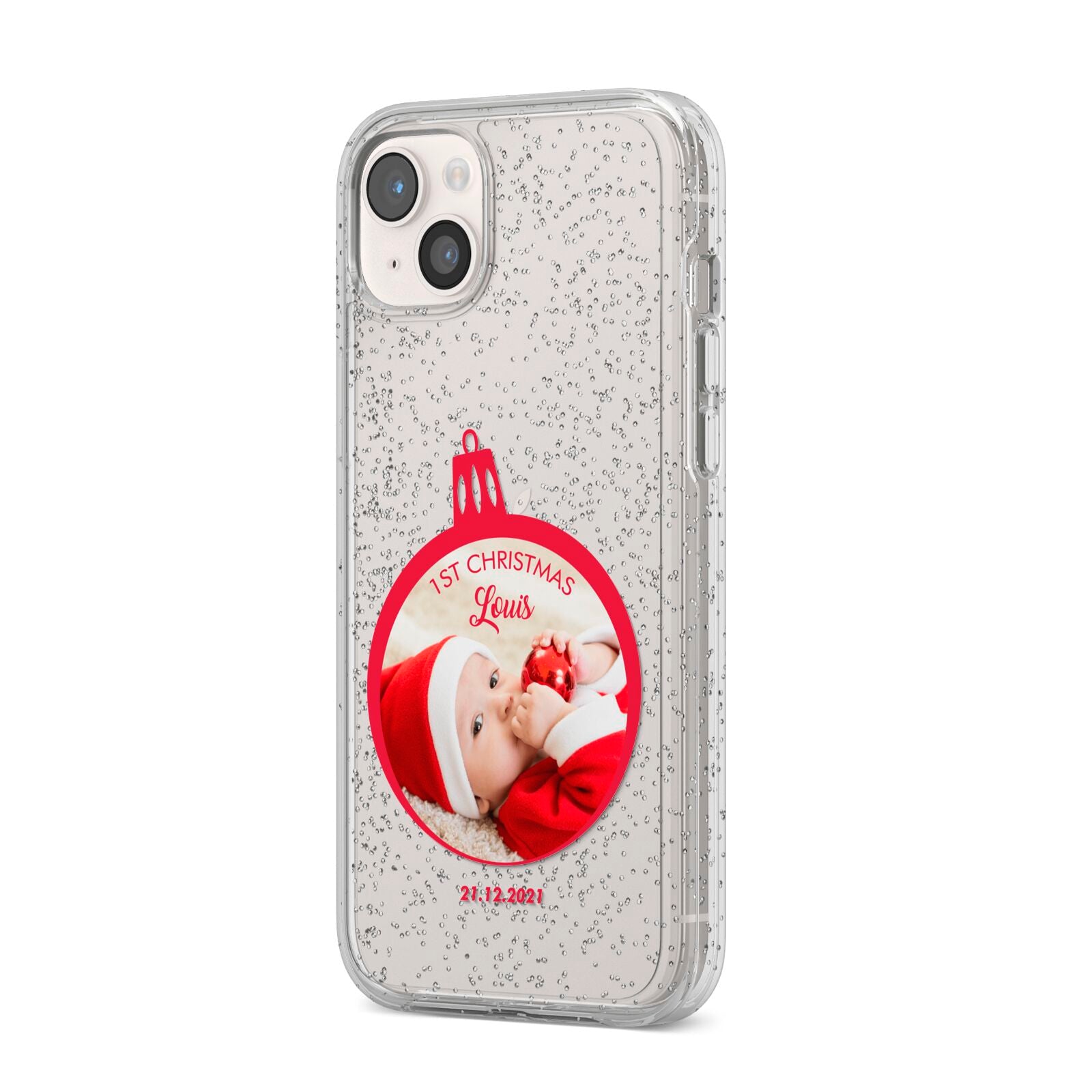 First Christmas Personalised Photo iPhone 14 Plus Glitter Tough Case Starlight Angled Image