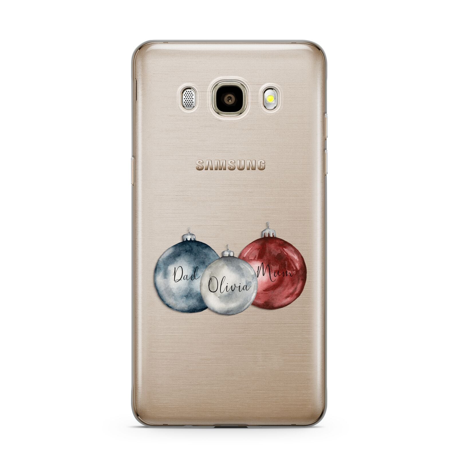 First Christmas Personalised Samsung Galaxy J7 2016 Case on gold phone