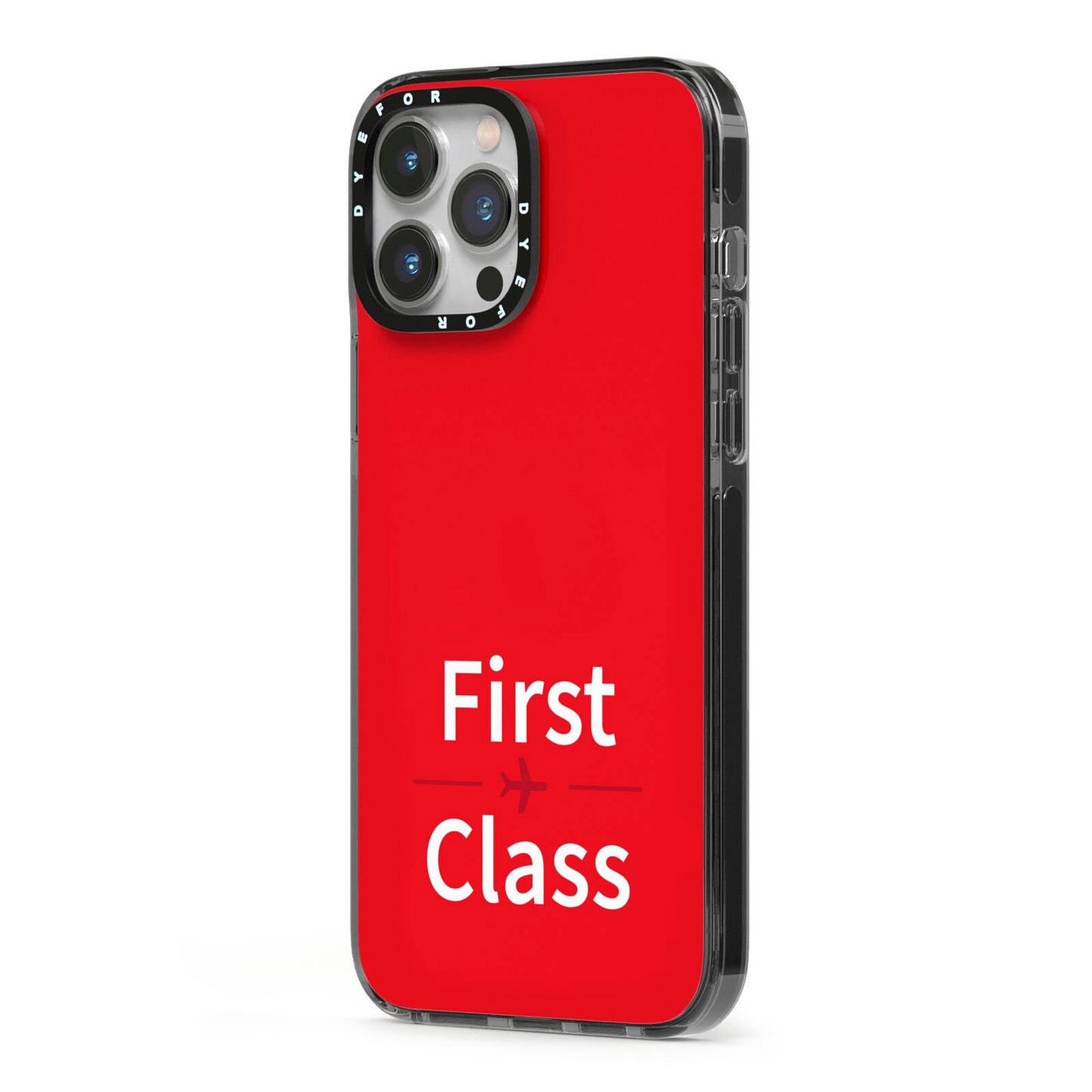 First Class iPhone 13 Pro Max Black Impact Case Side Angle on Silver phone