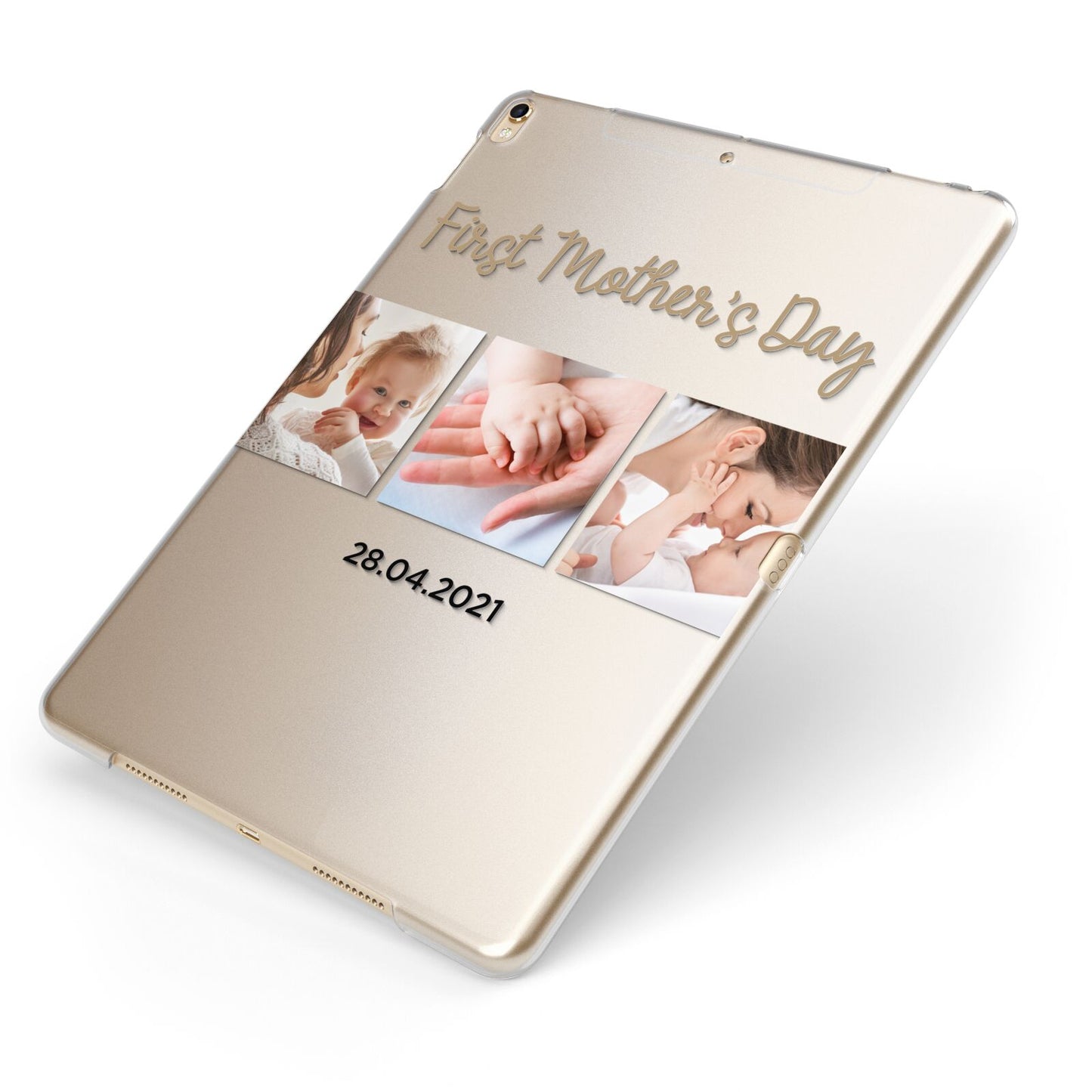 First Mothers Day Photo Apple iPad Case on Gold iPad Side View