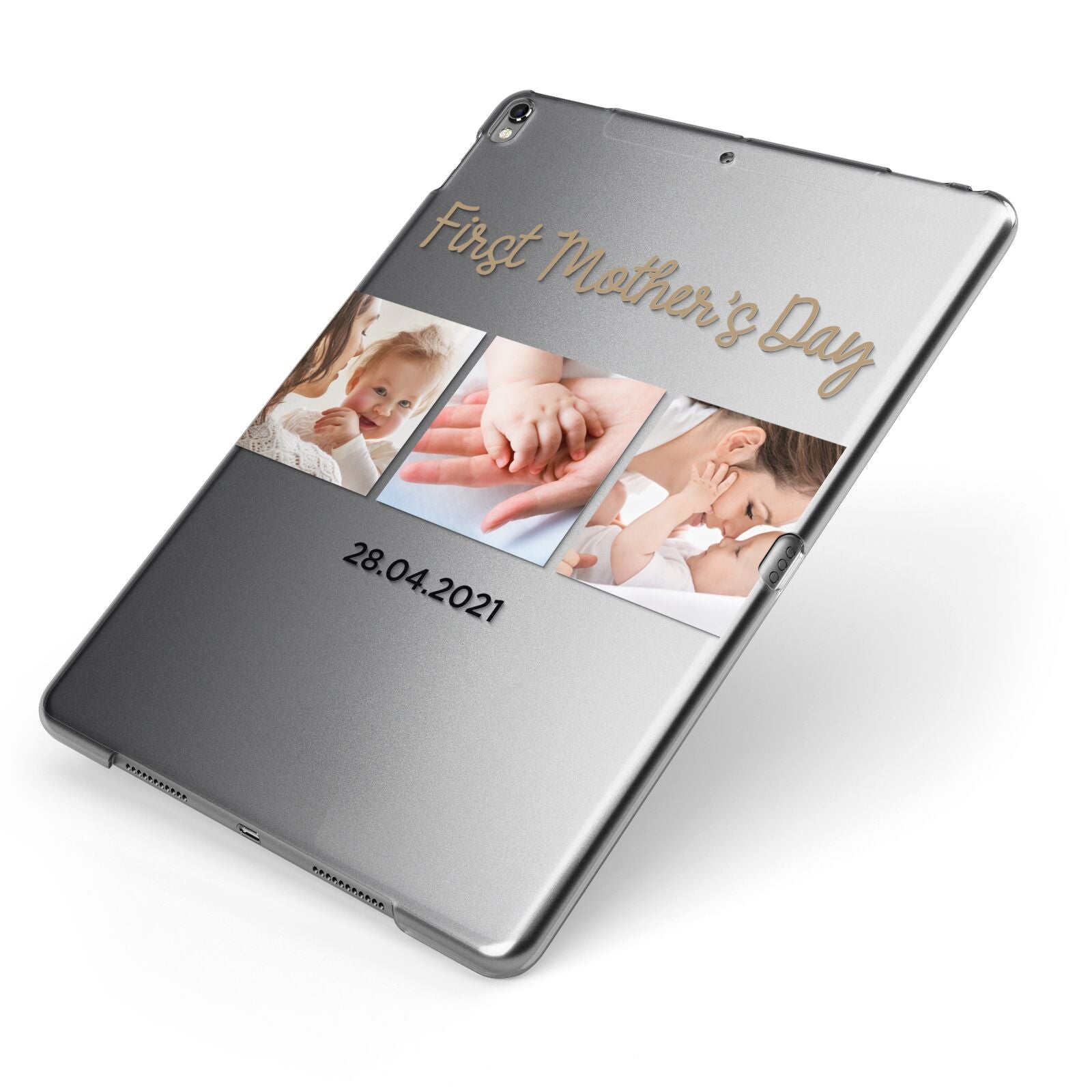 First Mothers Day Photo Apple iPad Case on Grey iPad Side View