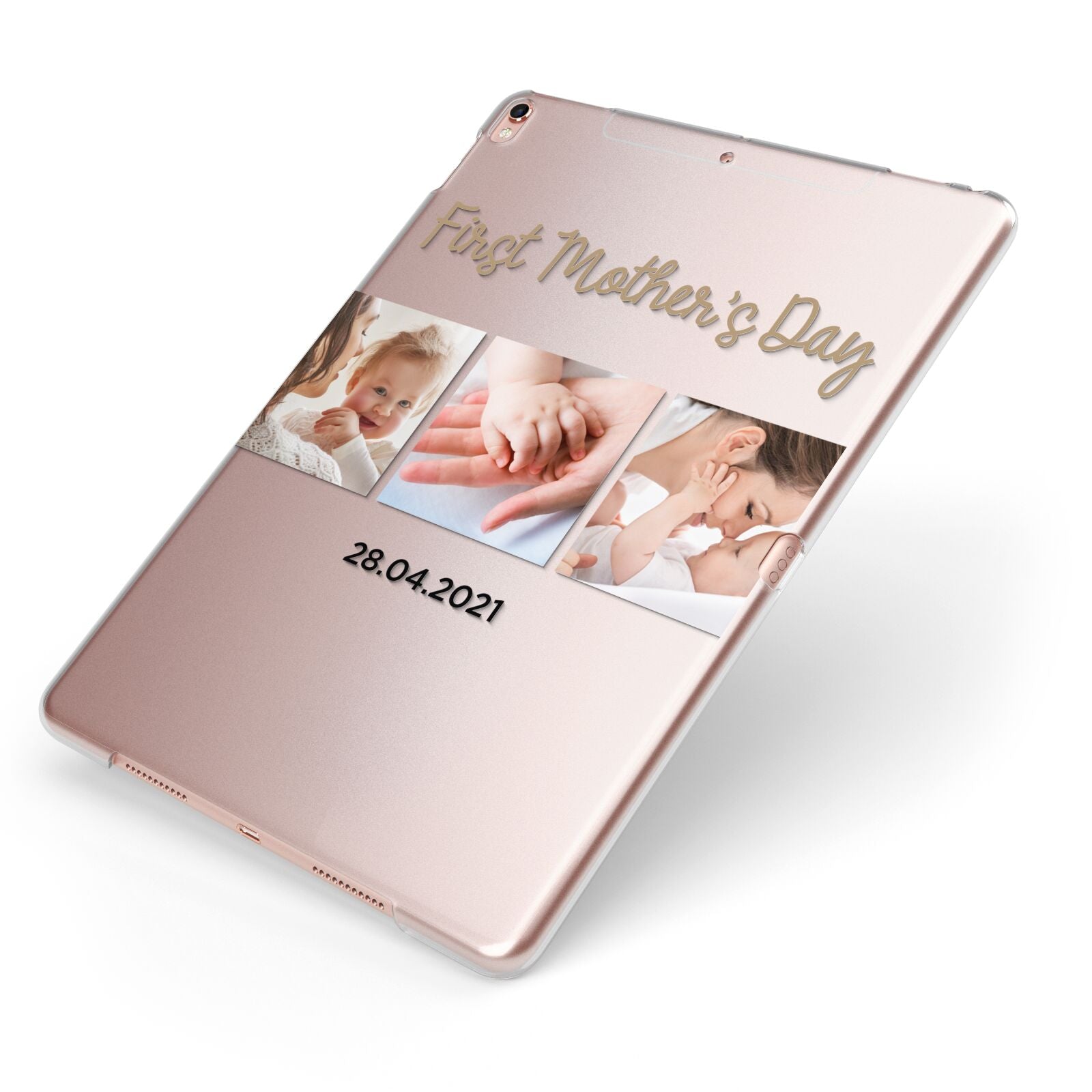 First Mothers Day Photo Apple iPad Case on Rose Gold iPad Side View