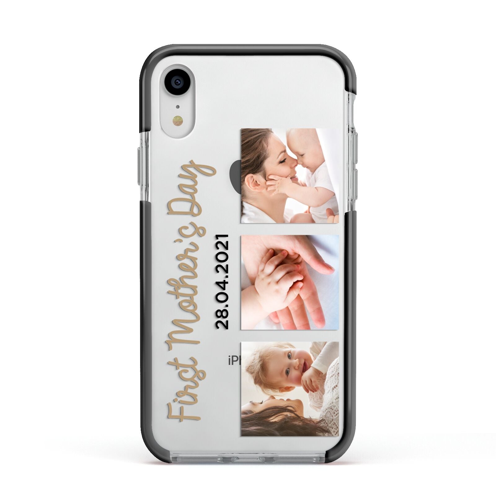 First Mothers Day Photo Apple iPhone XR Impact Case Black Edge on Silver Phone