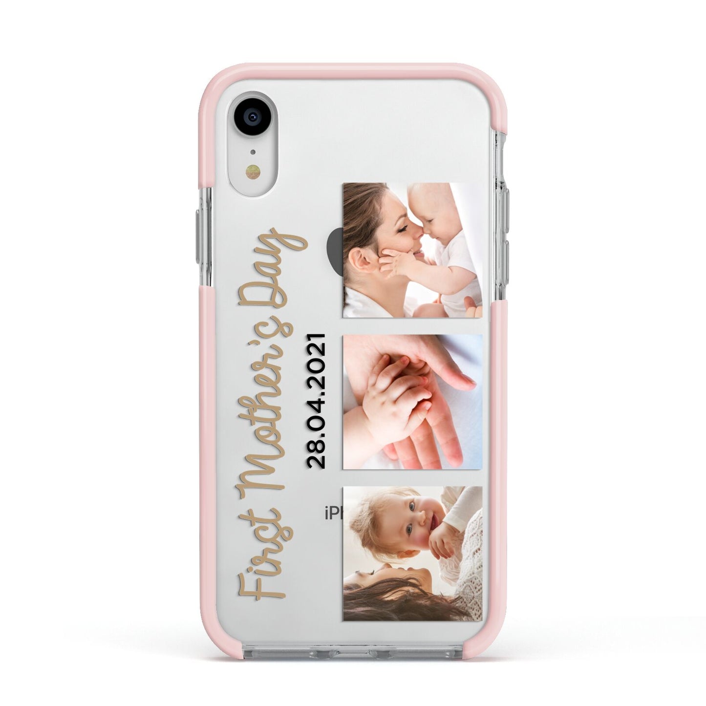 First Mothers Day Photo Apple iPhone XR Impact Case Pink Edge on Silver Phone