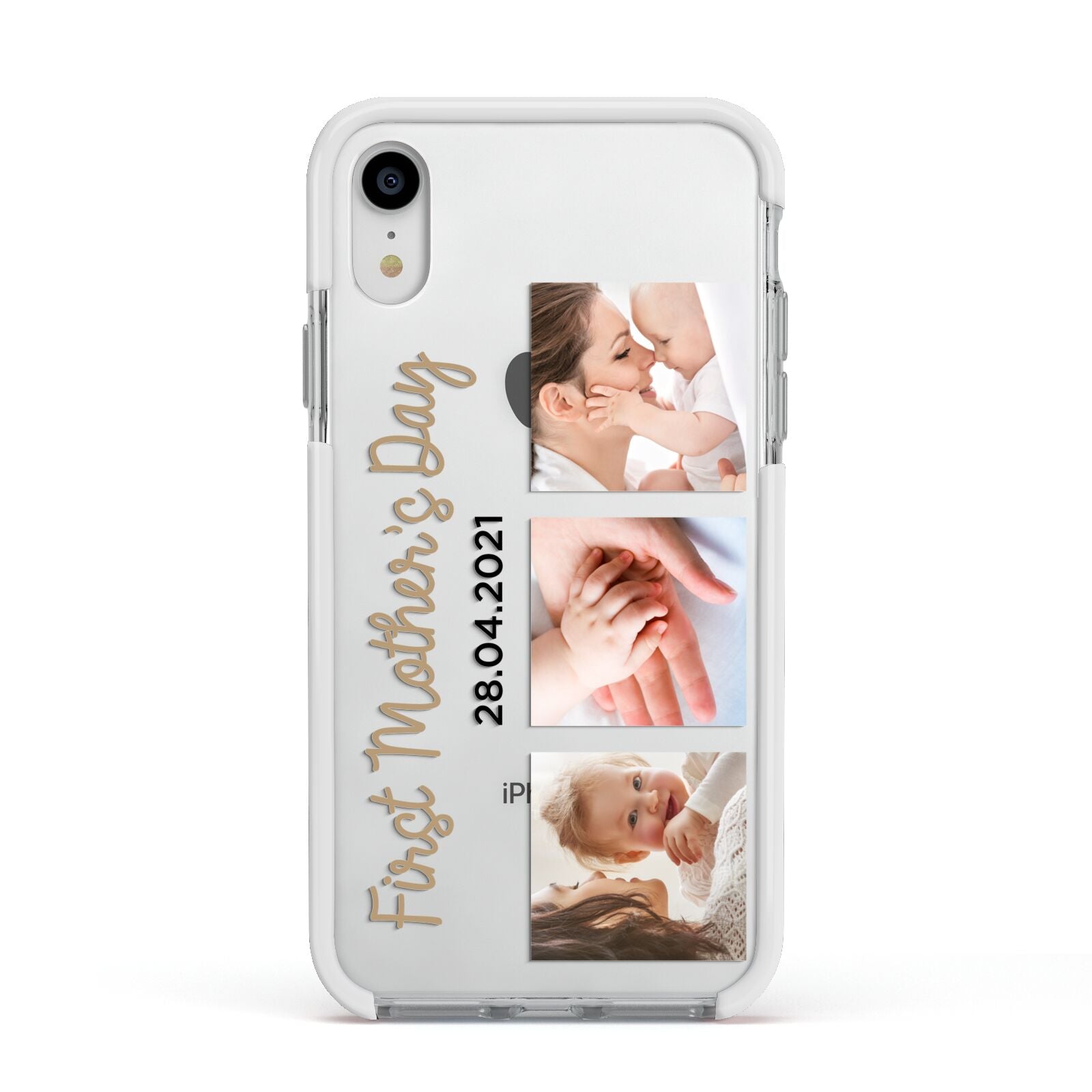 First Mothers Day Photo Apple iPhone XR Impact Case White Edge on Silver Phone