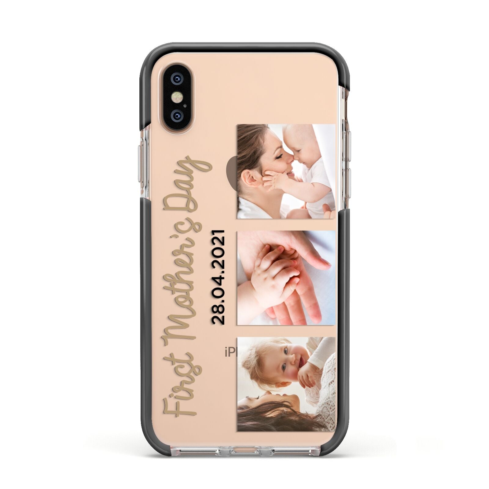 First Mothers Day Photo Apple iPhone Xs Impact Case Black Edge on Gold Phone