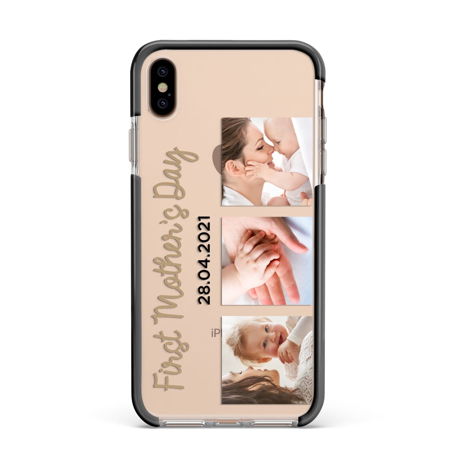First Mothers Day Photo Apple iPhone Xs Max Impact Case Black Edge on Gold Phone