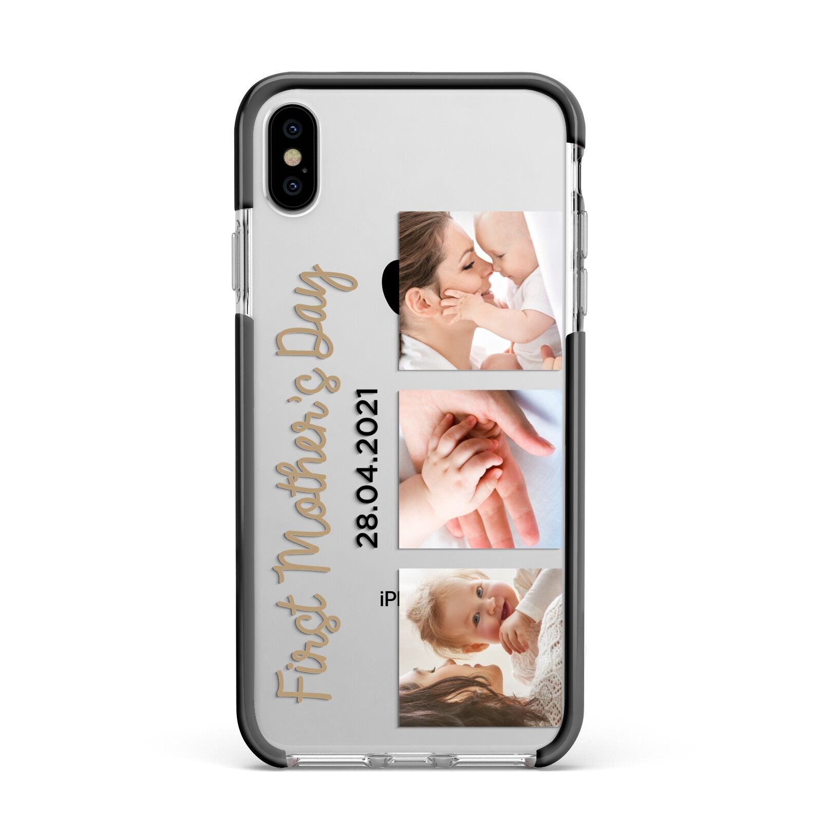 First Mothers Day Photo Apple iPhone Xs Max Impact Case Black Edge on Silver Phone