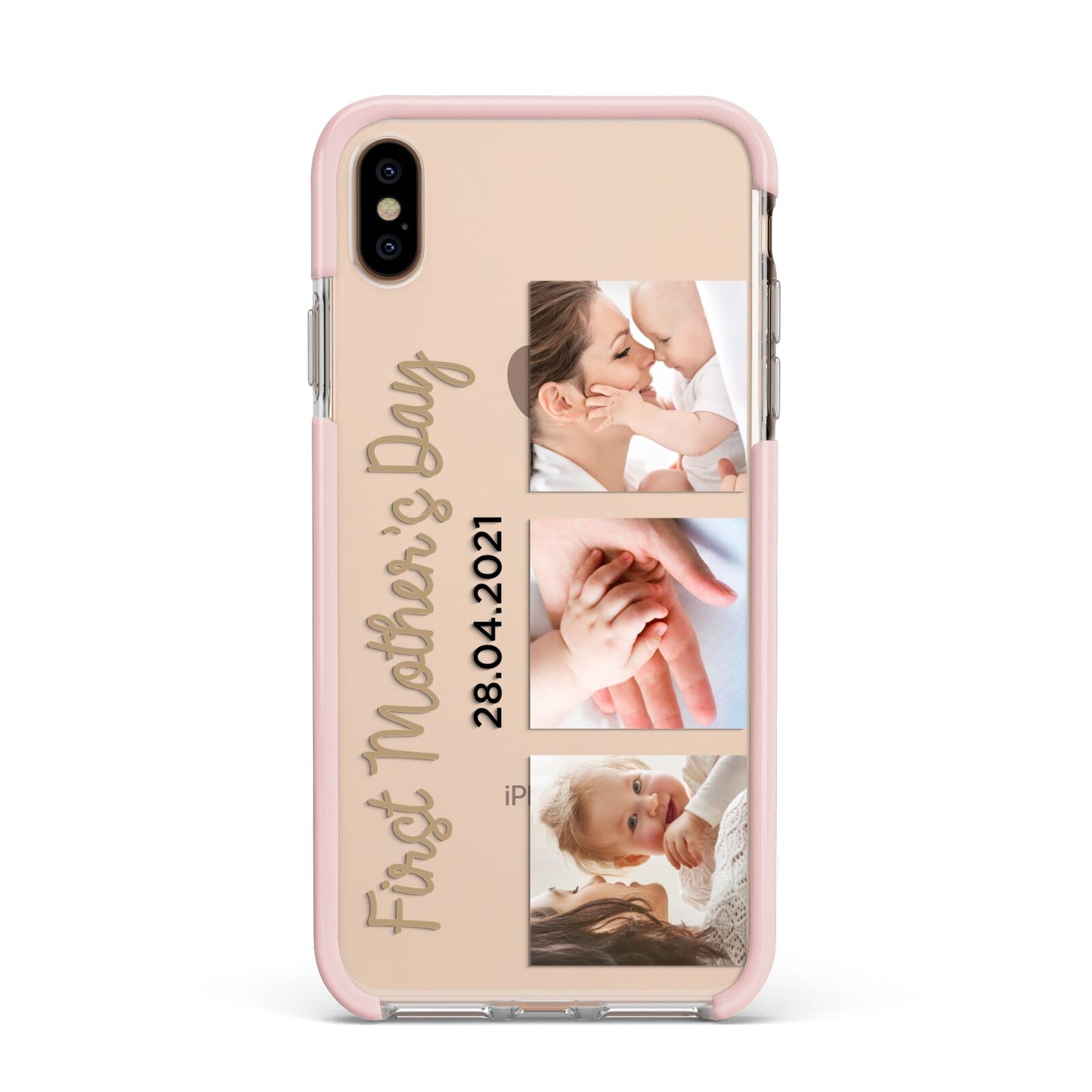 First Mothers Day Photo Apple iPhone Xs Max Impact Case Pink Edge on Gold Phone