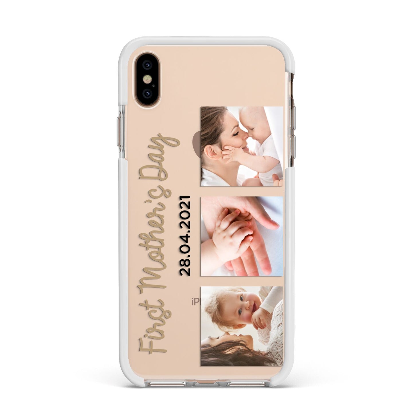 First Mothers Day Photo Apple iPhone Xs Max Impact Case White Edge on Gold Phone