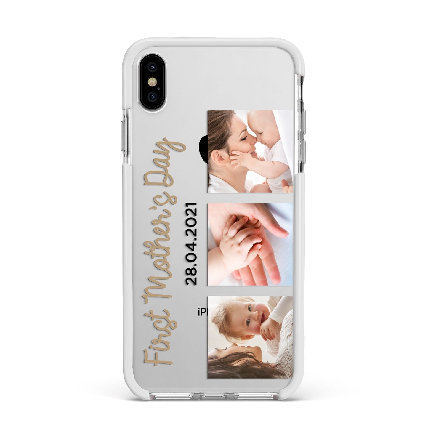 First Mothers Day Photo Apple iPhone Xs Max Impact Case White Edge on Silver Phone