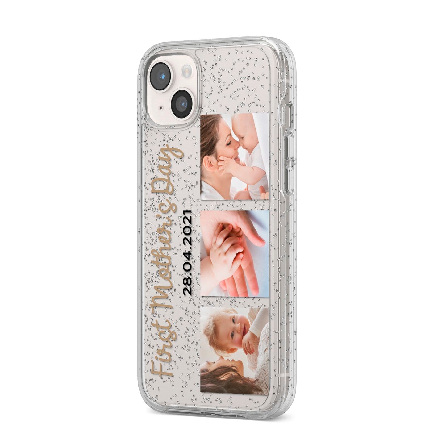 First Mothers Day Photo iPhone 14 Plus Glitter Tough Case Starlight Angled Image