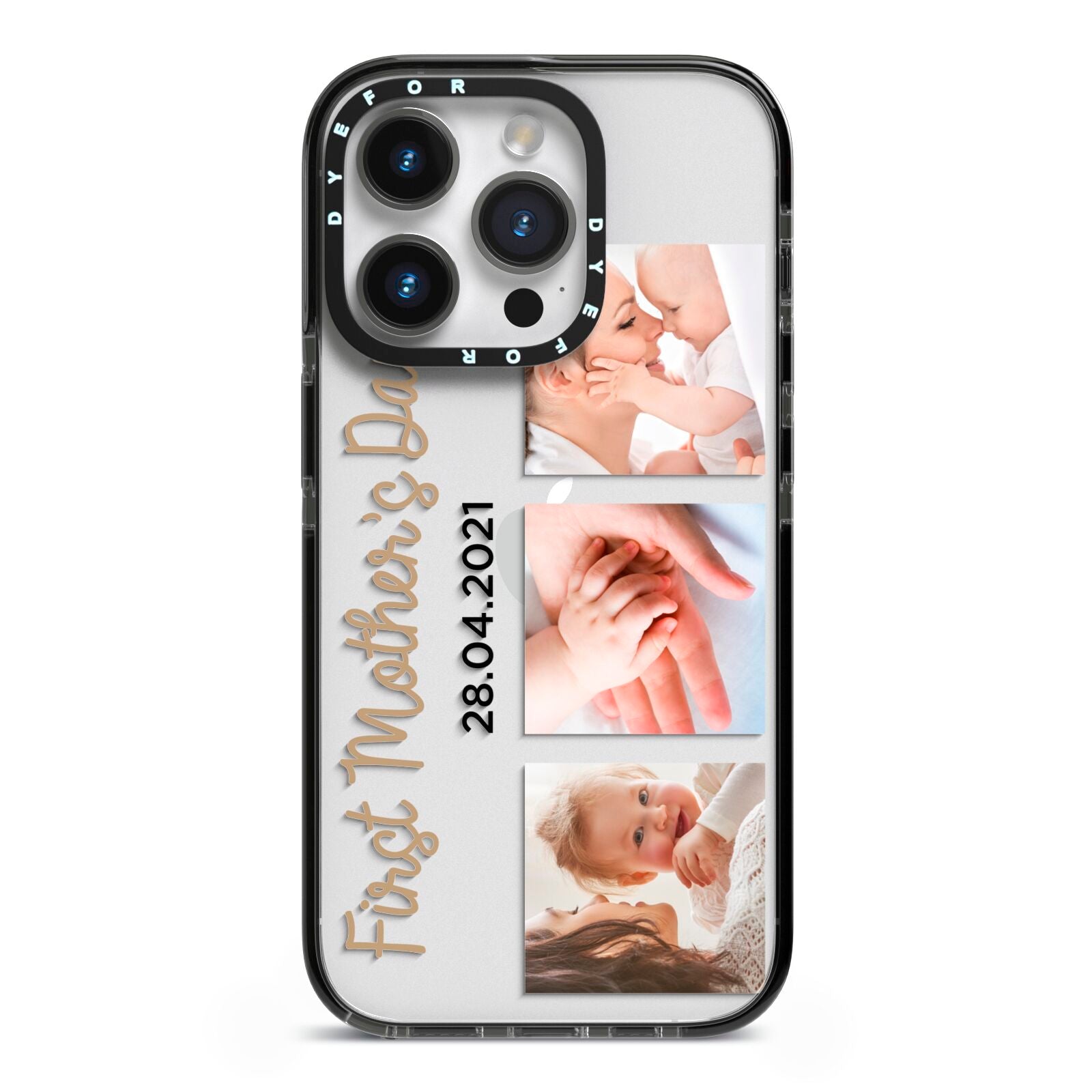 First Mothers Day Photo iPhone 14 Pro Black Impact Case on Silver phone