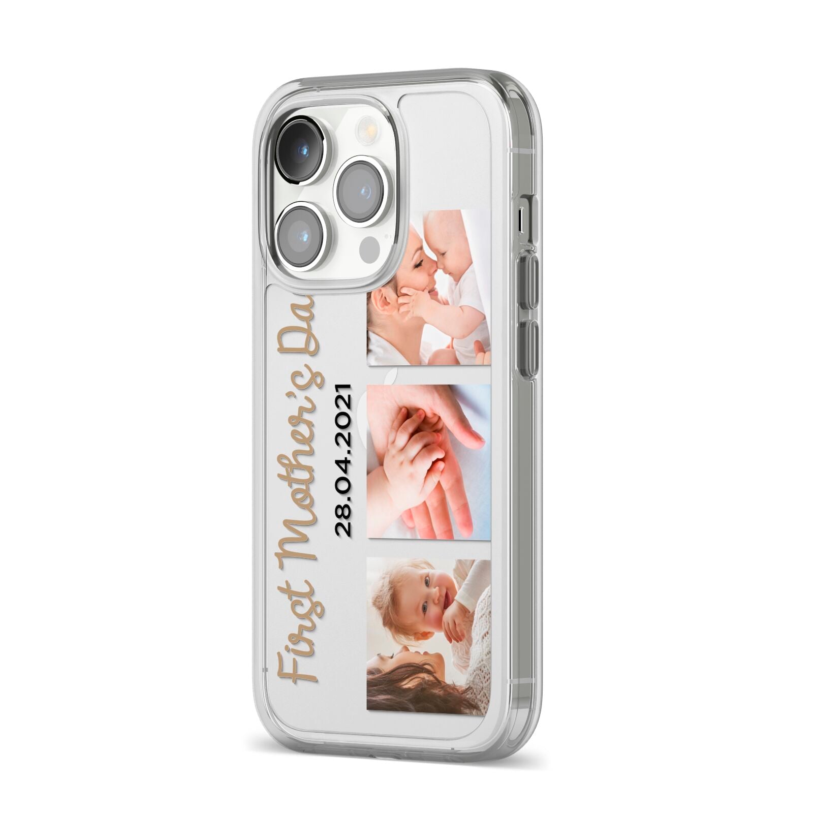 First Mothers Day Photo iPhone 14 Pro Clear Tough Case Silver Angled Image