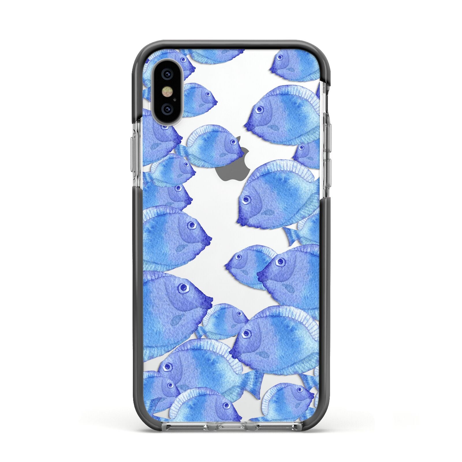 Fish Apple iPhone Xs Impact Case Black Edge on Silver Phone