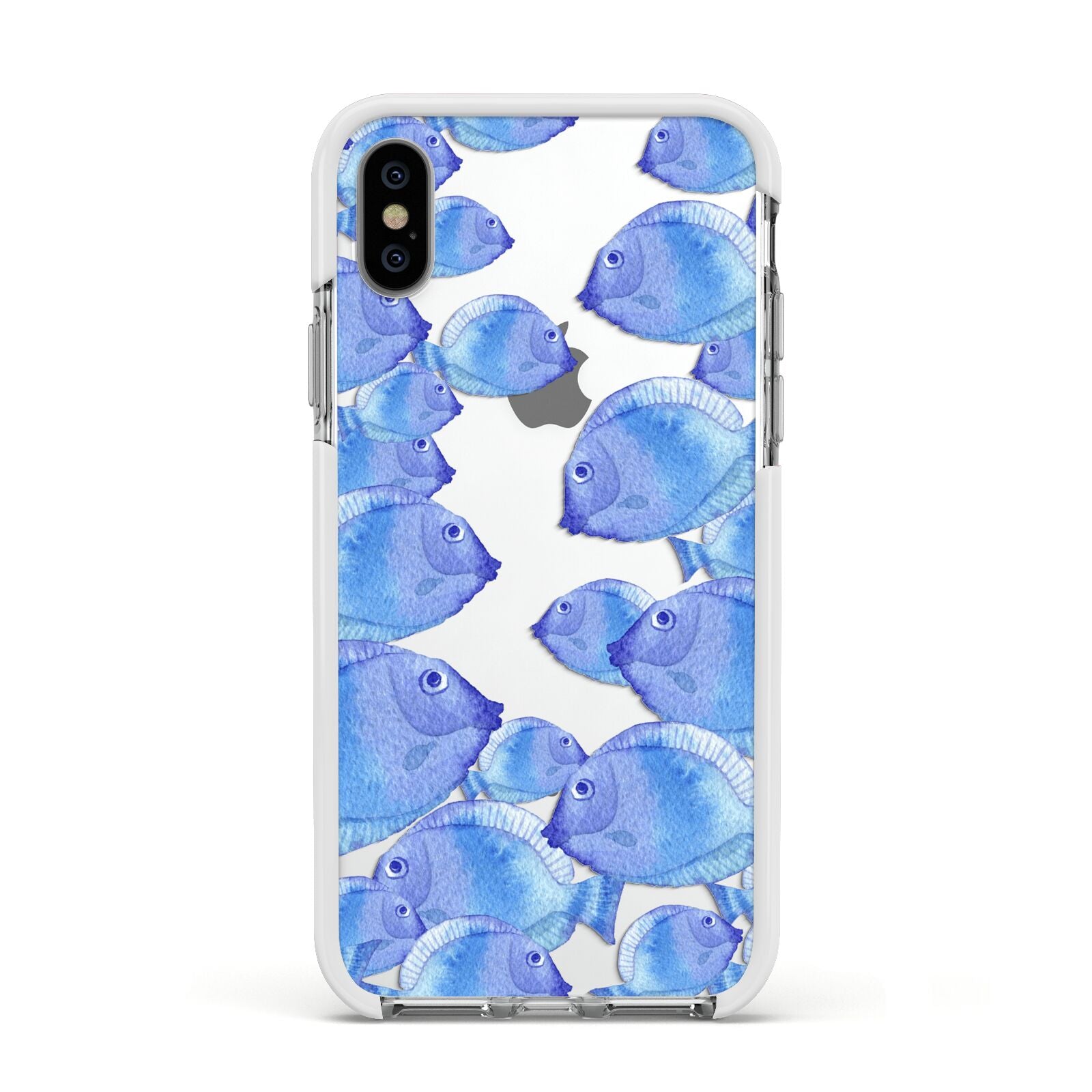 Fish Apple iPhone Xs Impact Case White Edge on Silver Phone
