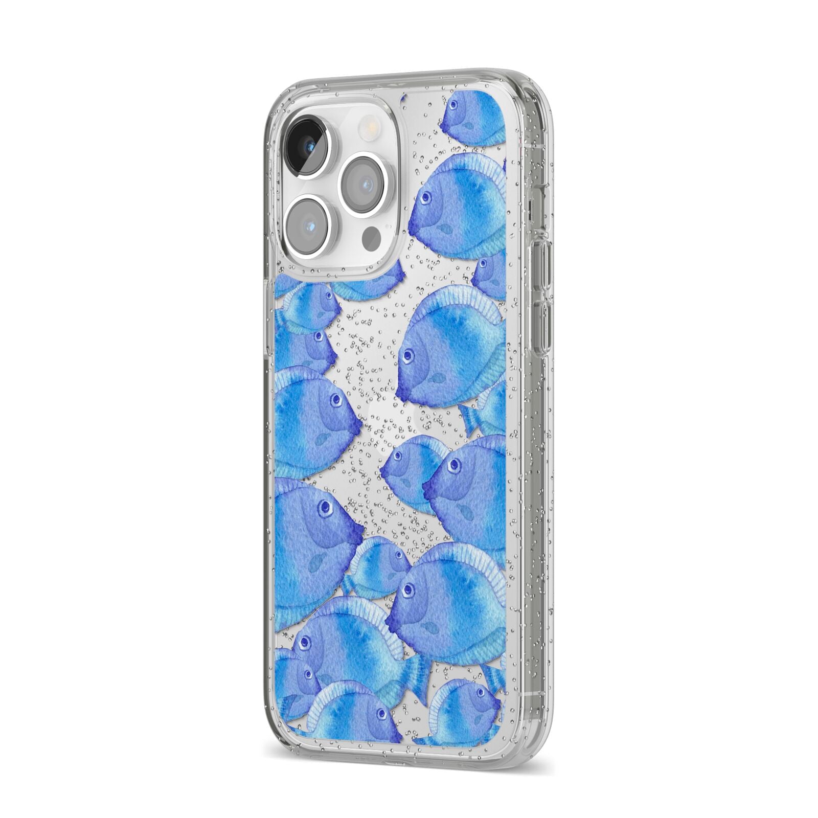 Fish iPhone 14 Pro Max Glitter Tough Case Silver Angled Image