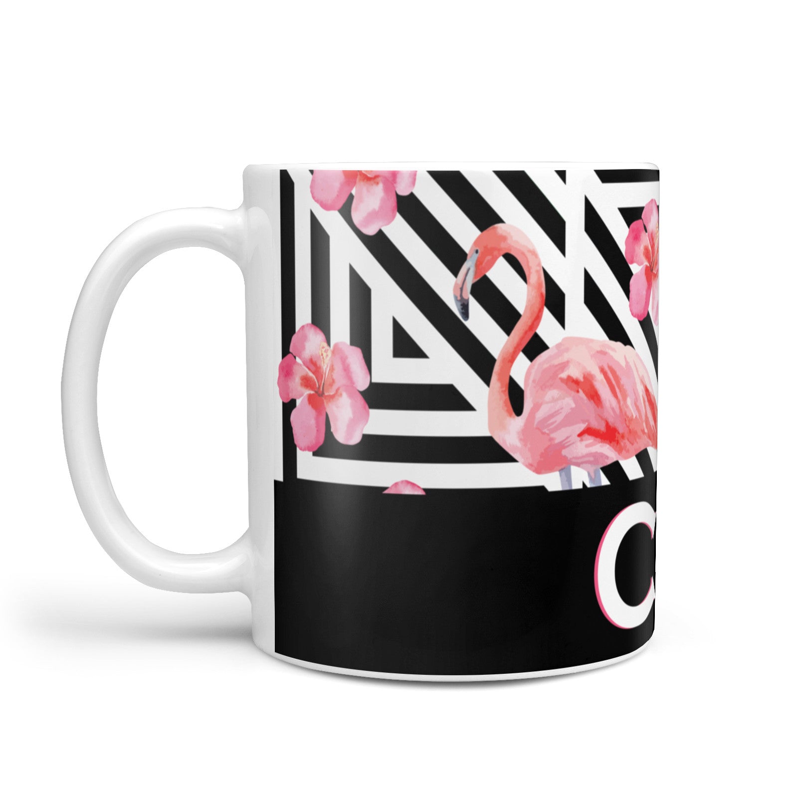 Flamingo Black Geometric 10oz Mug Alternative Image 1