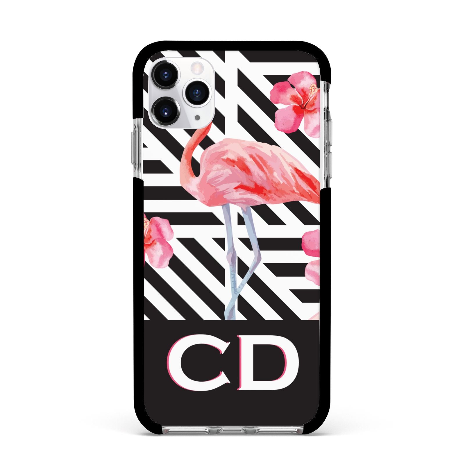 Flamingo Black Geometric Apple iPhone 11 Pro Max in Silver with Black Impact Case