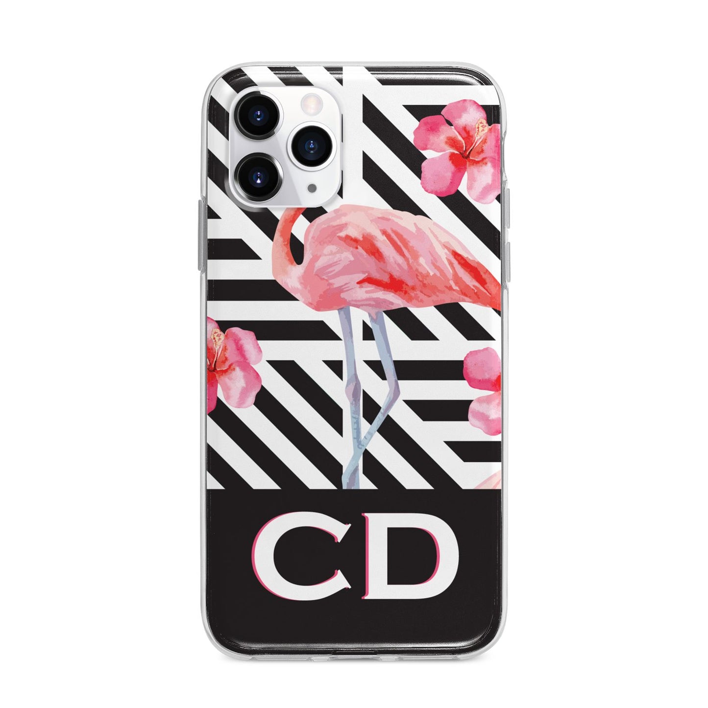 Flamingo Black Geometric Apple iPhone 11 Pro in Silver with Bumper Case
