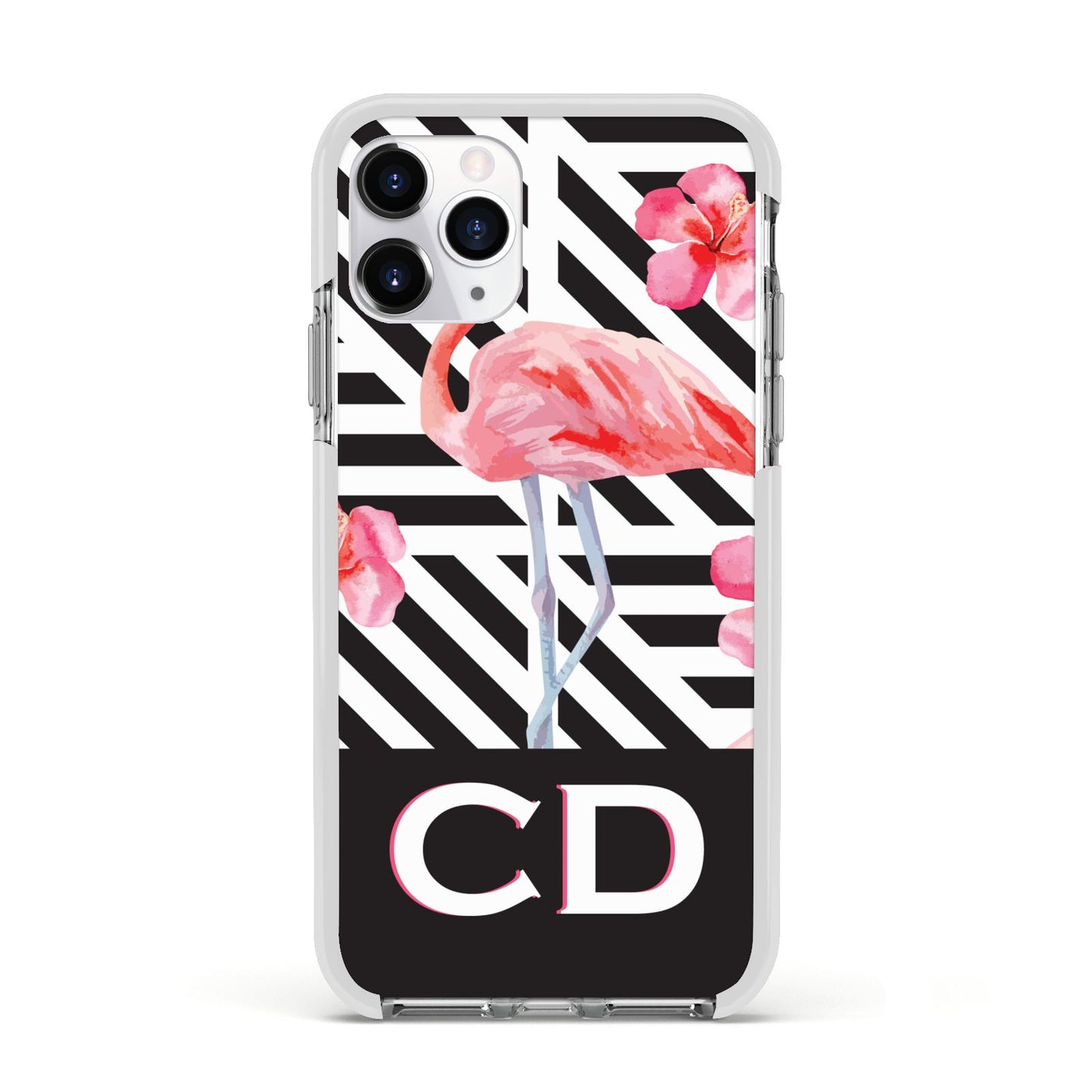 Flamingo Black Geometric Apple iPhone 11 Pro in Silver with White Impact Case