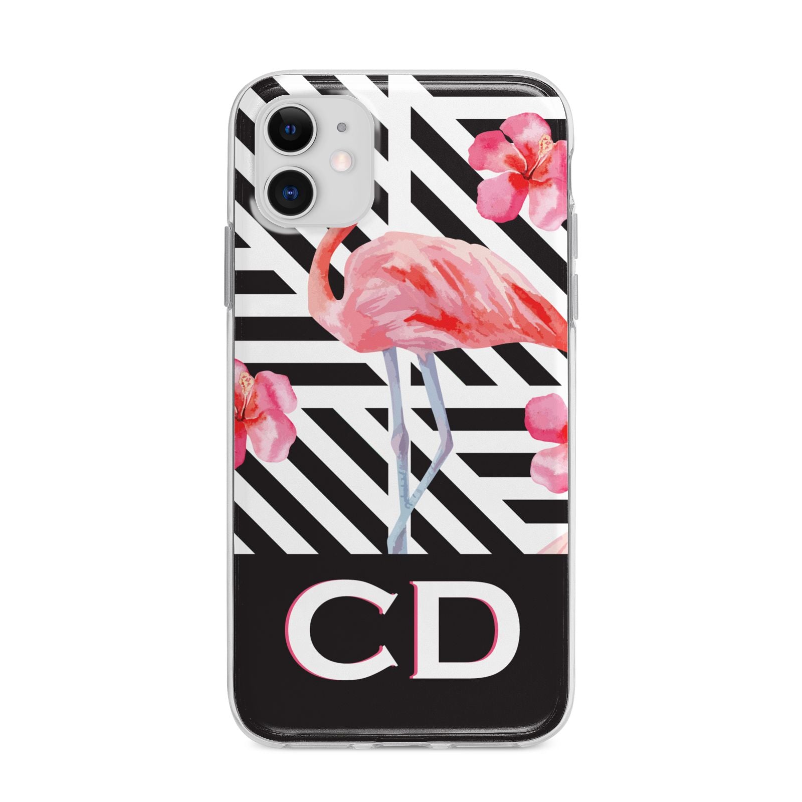 Flamingo Black Geometric Apple iPhone 11 in White with Bumper Case