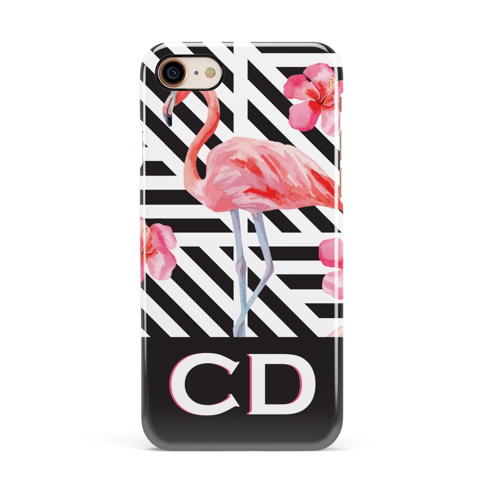 Flamingo Black Geometric Apple iPhone 7 8 3D Snap Case