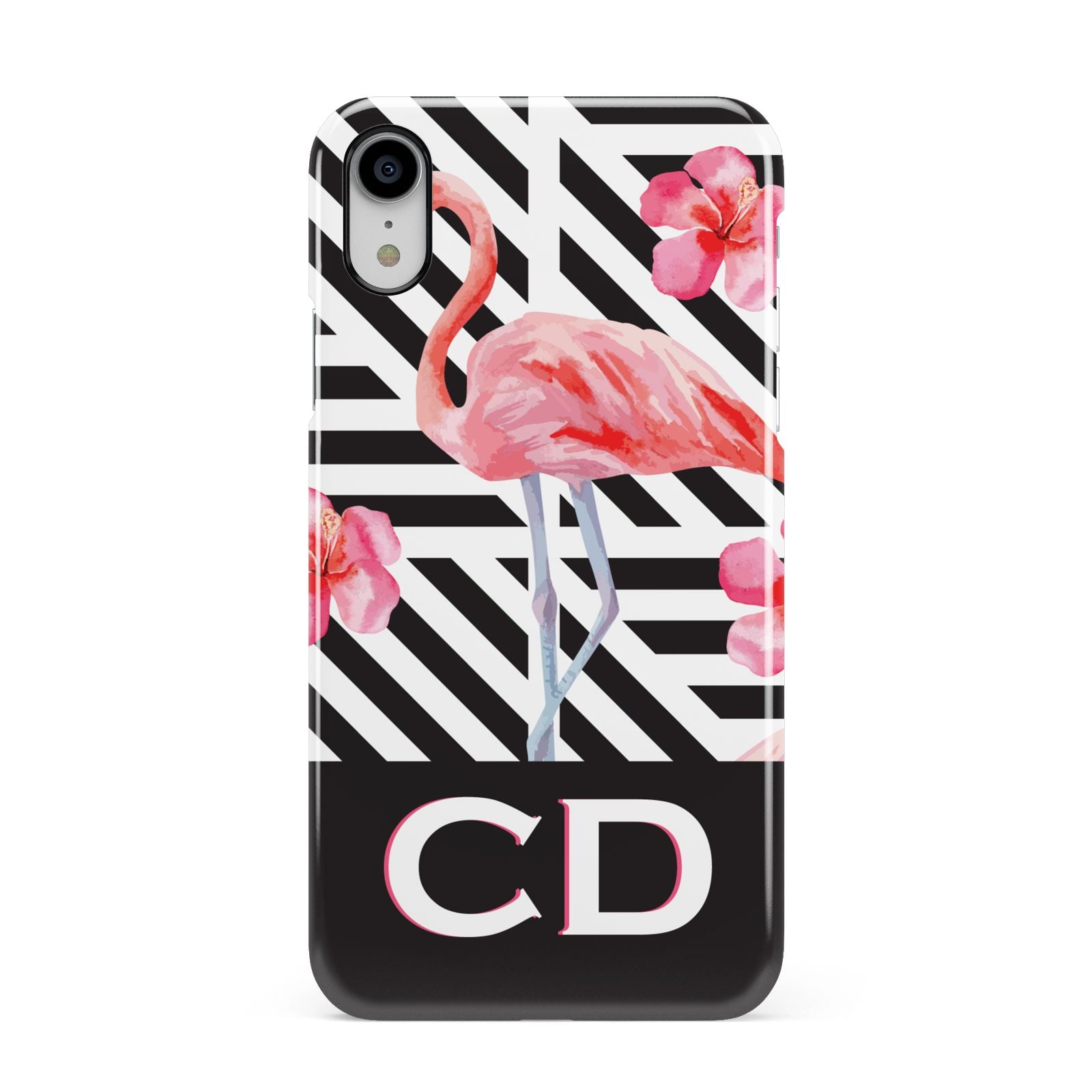 Flamingo Black Geometric Apple iPhone XR White 3D Snap Case