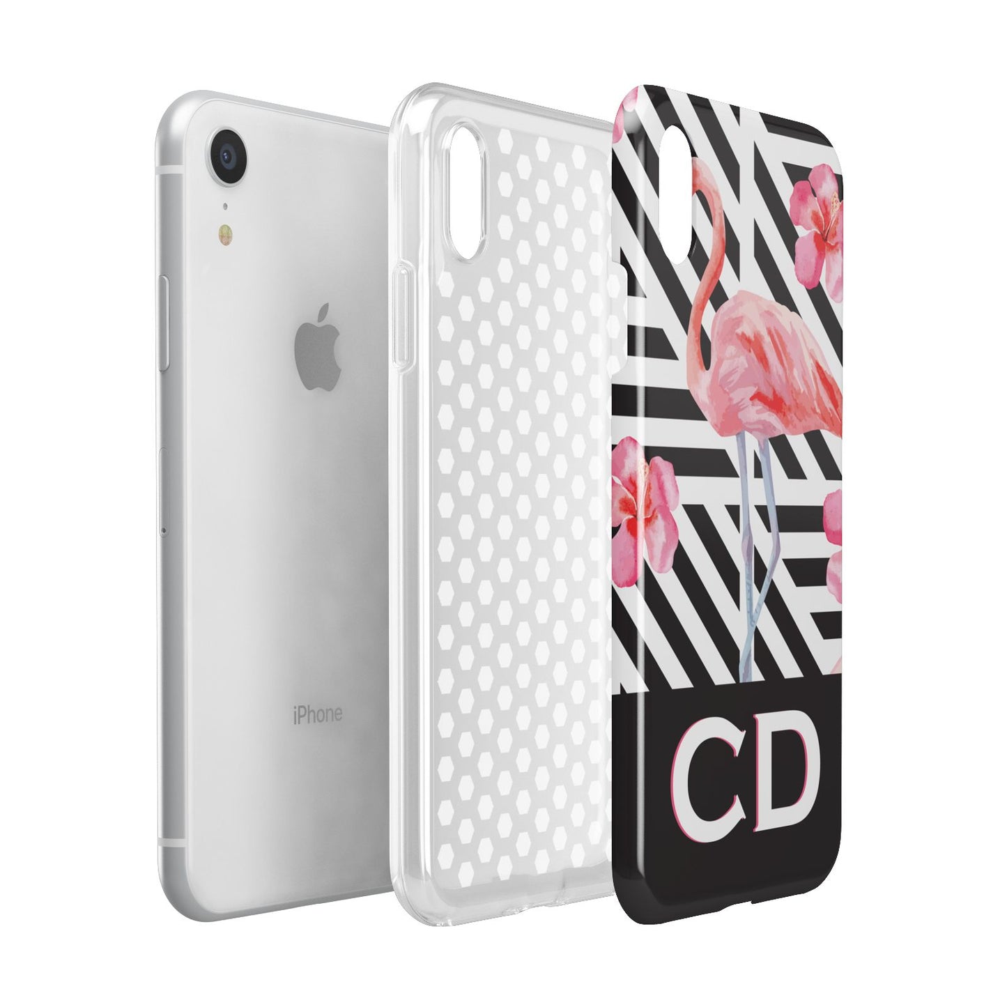 Flamingo Black Geometric Apple iPhone XR White 3D Tough Case Expanded view