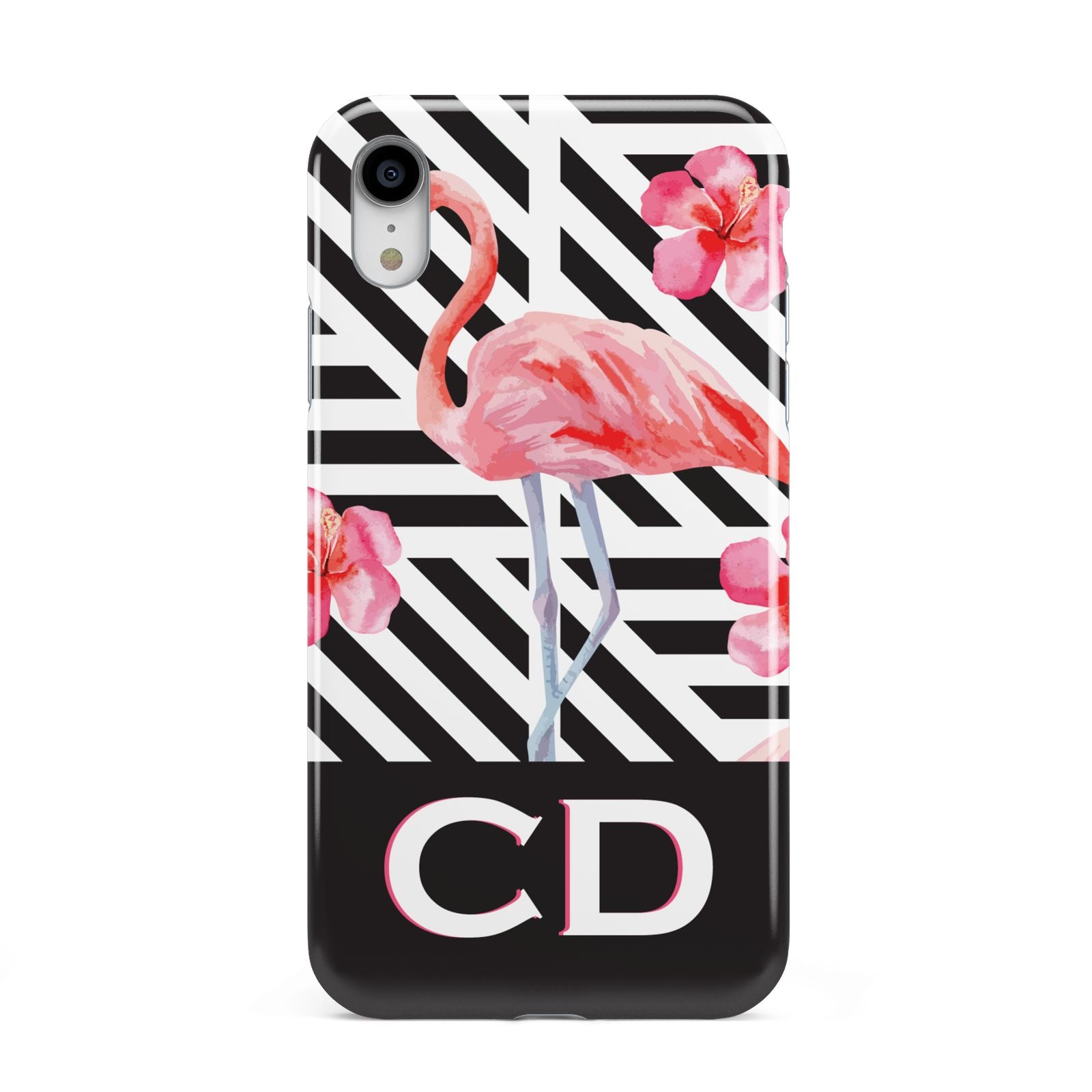 Flamingo Black Geometric Apple iPhone XR White 3D Tough Case