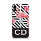 Flamingo Black Geometric Apple iPhone Xs Impact Case Pink Edge on Silver Phone