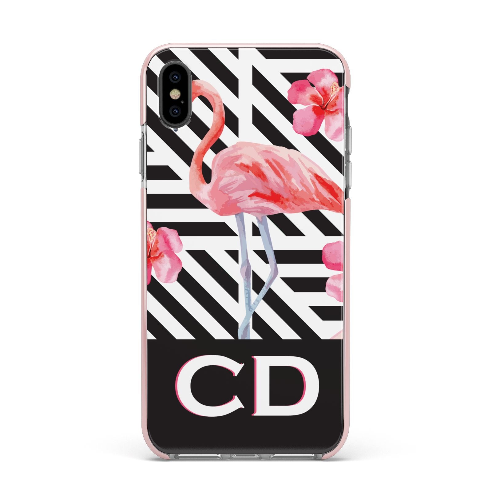 Flamingo Black Geometric Apple iPhone Xs Max Impact Case Pink Edge on Black Phone