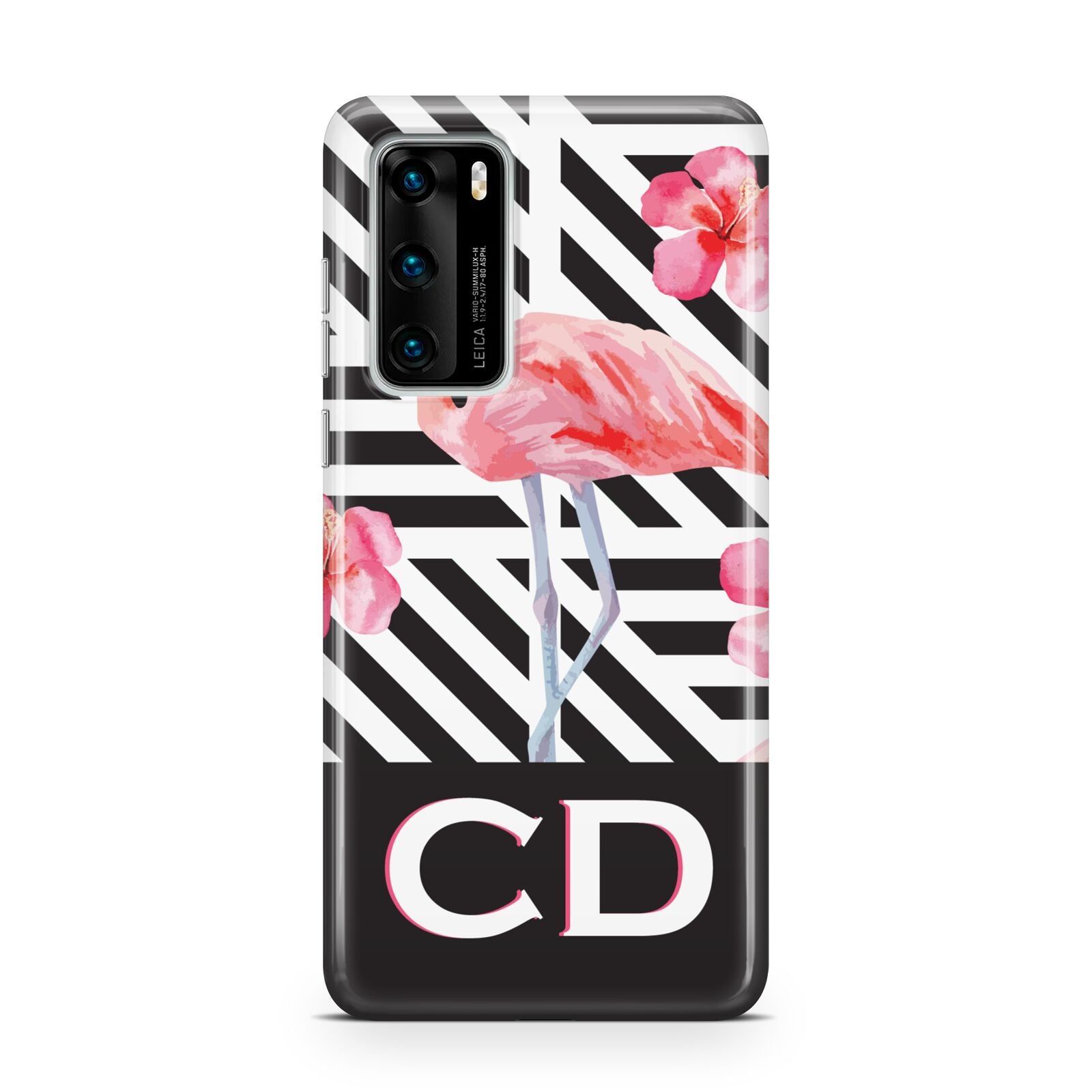 Flamingo Black Geometric Huawei P40 Phone Case