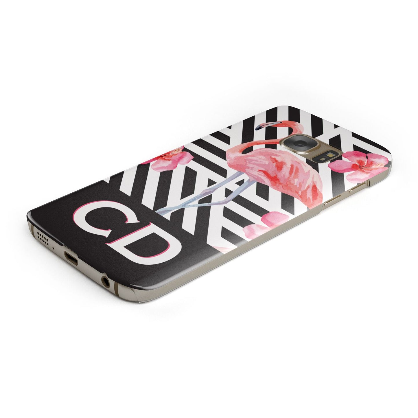 Flamingo Black Geometric Protective Samsung Galaxy Case Angled Image