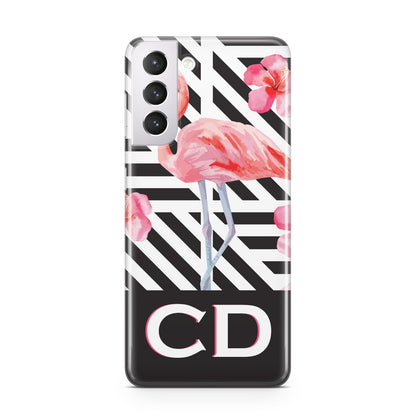 Flamingo Black Geometric Samsung S21 Case