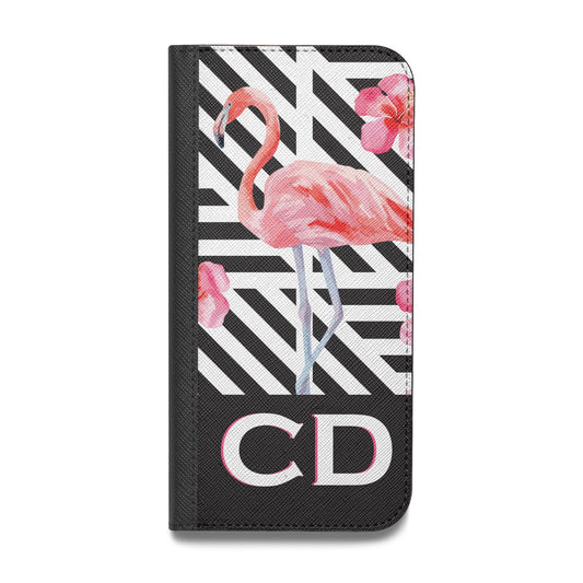 Flamingo Black Geometric Vegan Leather Flip iPhone Case
