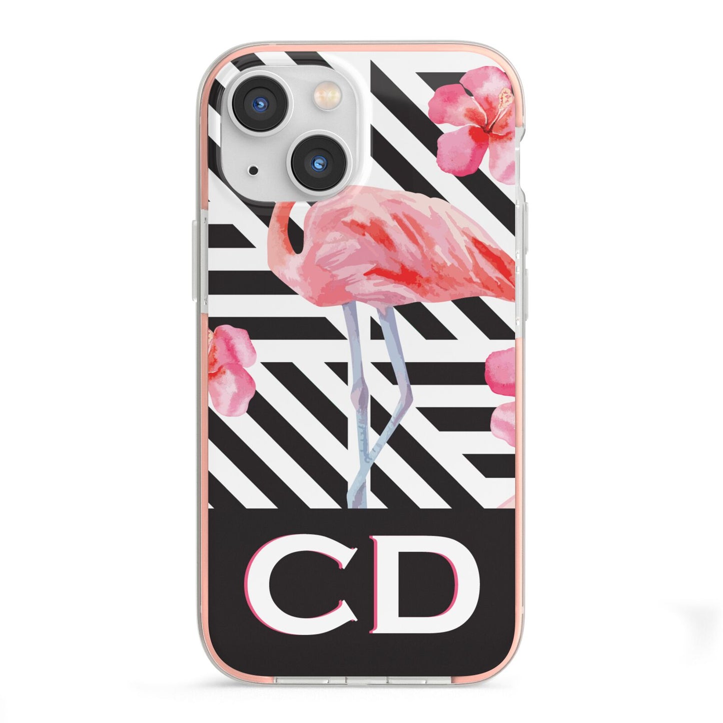 Flamingo Black Geometric iPhone 13 Mini TPU Impact Case with Pink Edges