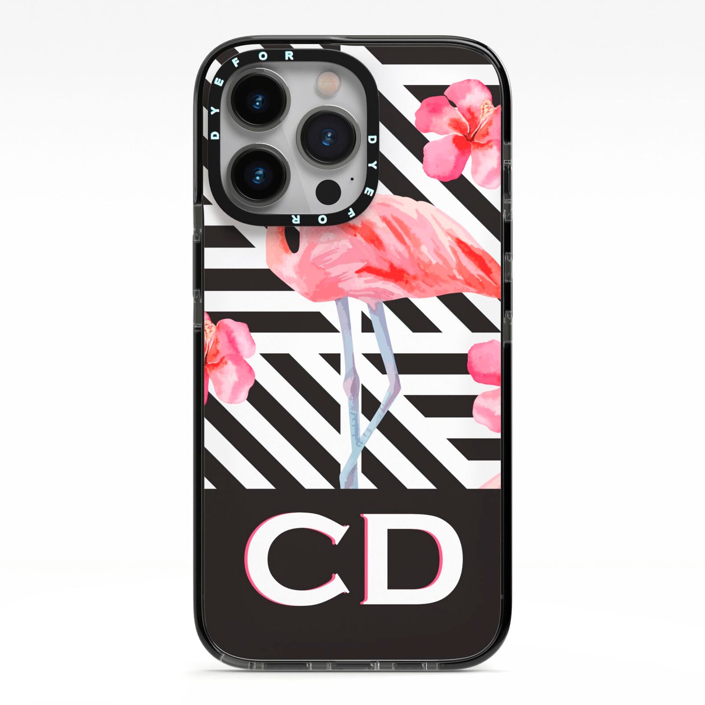 Flamingo Black Geometric iPhone 13 Pro Black Impact Case on Silver phone