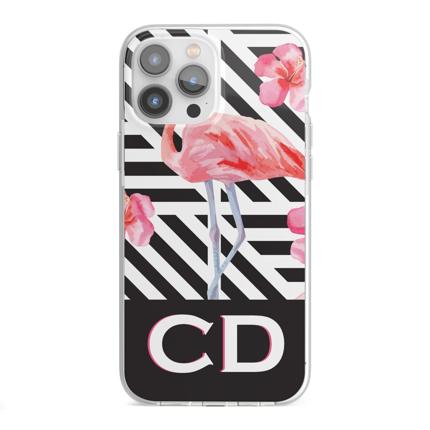 Flamingo Black Geometric iPhone 13 Pro Max TPU Impact Case with White Edges