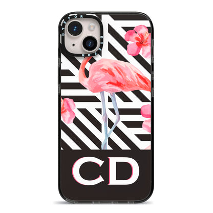 Flamingo Black Geometric iPhone 14 Plus Black Impact Case on Silver phone