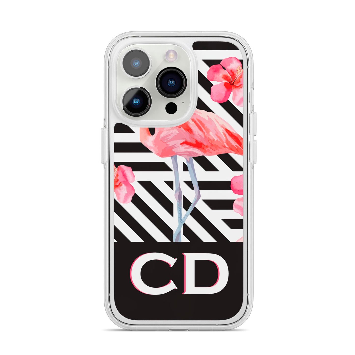 Flamingo Black Geometric iPhone 14 Pro Clear Tough Case Silver