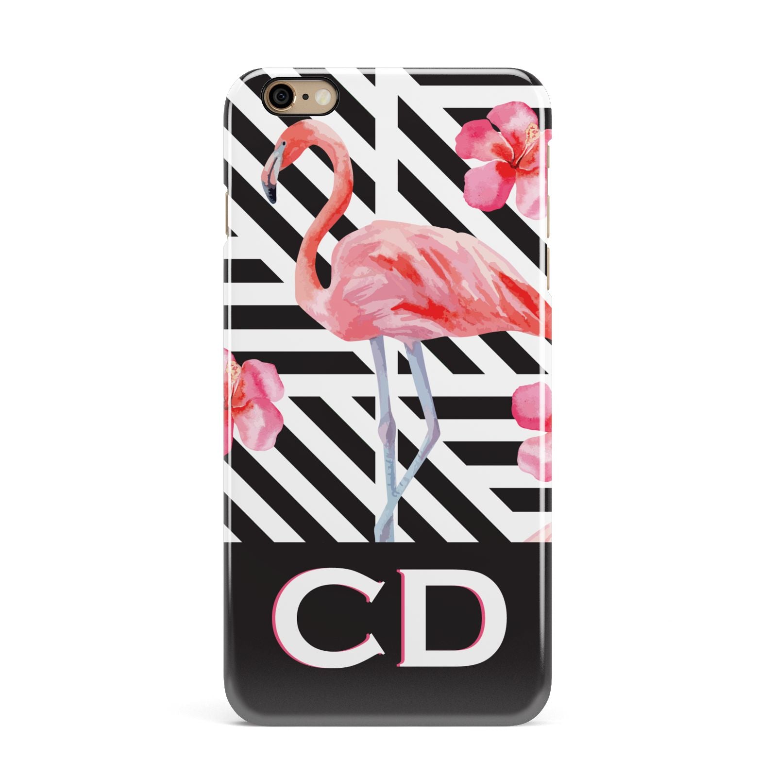 Flamingo Black Geometric iPhone 6 Plus 3D Snap Case on Gold Phone